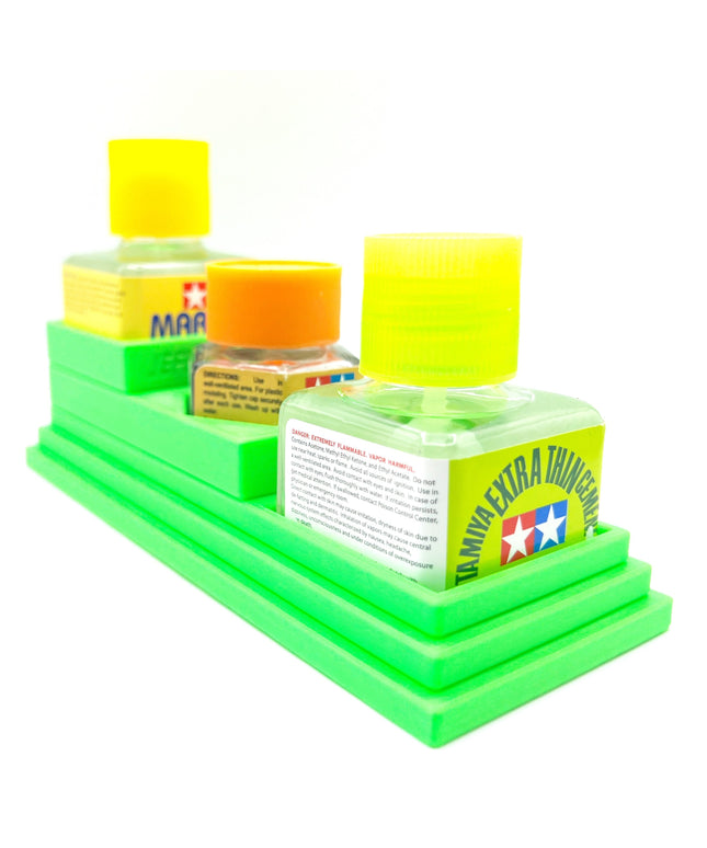 Anti-Tip 3D Printed Tamiya Glue Bottle Holder Stepped Double Square & 1 Hex with Rubber Feet Tamiya 87038 87012