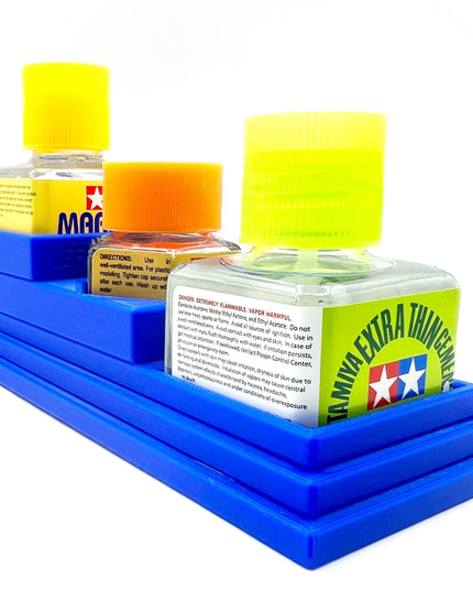 Anti-Tip 3D Printed Tamiya Glue Bottle Holder Stepped Double Square & 1 Hex with Rubber Feet Tamiya 87038 87012