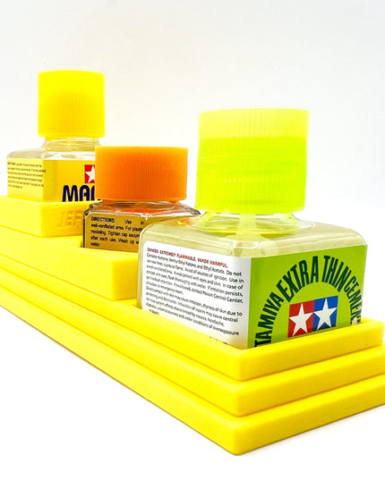 Anti-Tip 3D Printed Tamiya Glue Bottle Holder Stepped Double Square & 1 Hex with Rubber Feet Tamiya 87038 87012