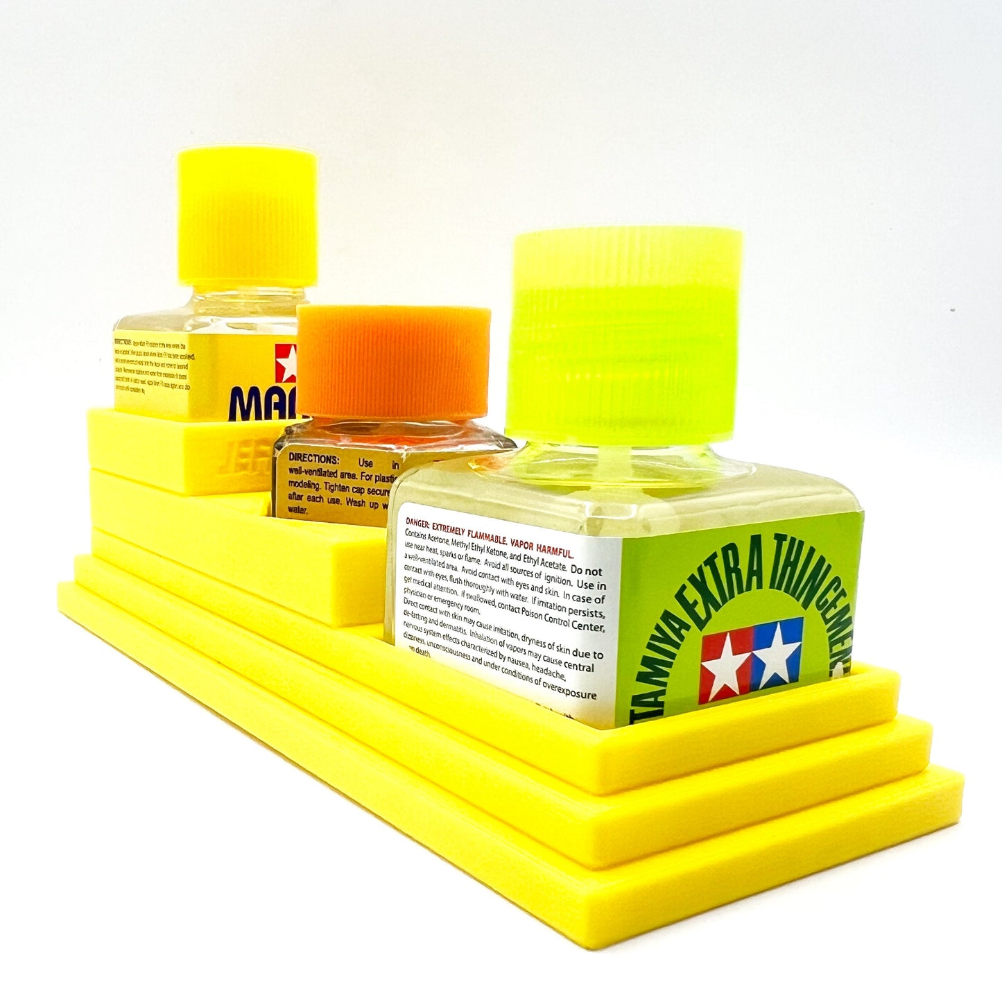 Anti-Tip 3D Printed Tamiya Glue Bottle Holder Stepped Double Square & 1 Hex with Rubber Feet Tamiya 87038 87012