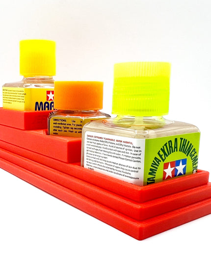 Anti-Tip 3D Printed Tamiya Glue Bottle Holder Stepped Double Square & 1 Hex with Rubber Feet Tamiya 87038 87012