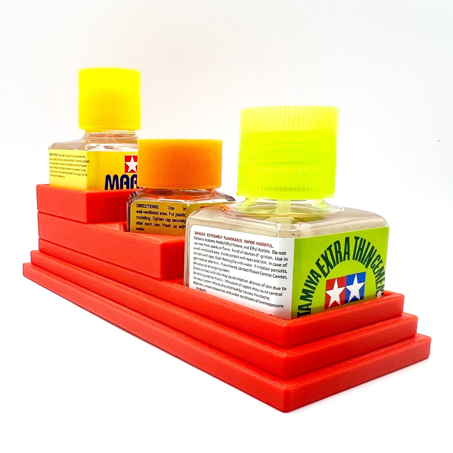 Anti-Tip 3D Printed Tamiya Glue Bottle Holder Stepped Double Square & 1 Hex with Rubber Feet Tamiya 87038 87012