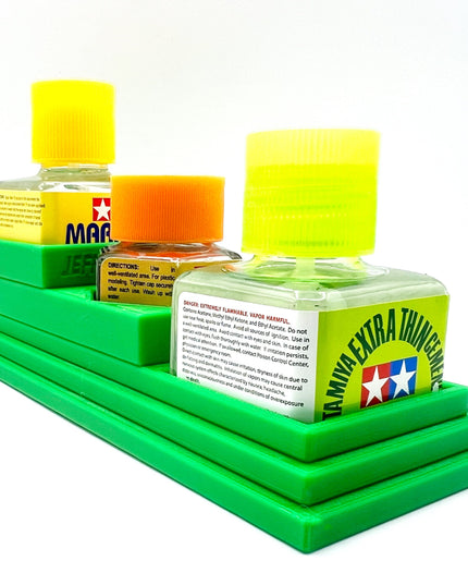 Anti-Tip 3D Printed Tamiya Glue Bottle Holder Stepped Double Square & 1 Hex with Rubber Feet Tamiya 87038 87012