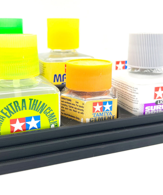 Anti-Tip 3D Printed Tamiya Glue Bottle Holder Stepped 5 Square & Hex with Rubber Feet Tamiya 87038 87012