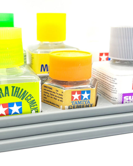 Anti-Tip 3D Printed Tamiya Glue Bottle Holder Stepped 5 Square & Hex with Rubber Feet Tamiya 87038 87012