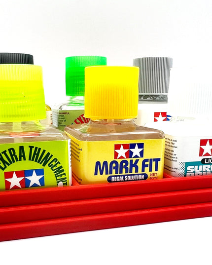 Anti-Tip 3D Printed Tamiya Glue Bottle Holder Stepped 6 Square with Rubber Feet Tamiya 87038 87182