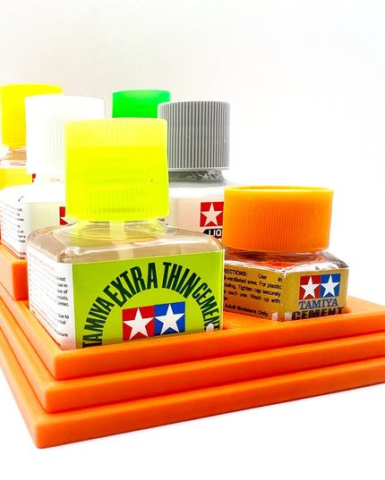 Anti-Tip 3D Printed Tamiya Glue Bottle Holder Stepped Narrow 6 Square with Rubber Feet Tamiya 87038 87182