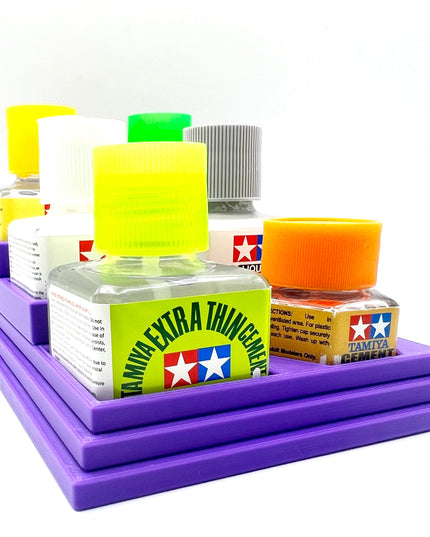 Anti-Tip 3D Printed Tamiya Glue Bottle Holder Stepped Narrow 5 Square & Hex with Rubber Feet Tamiya 87038 87012
