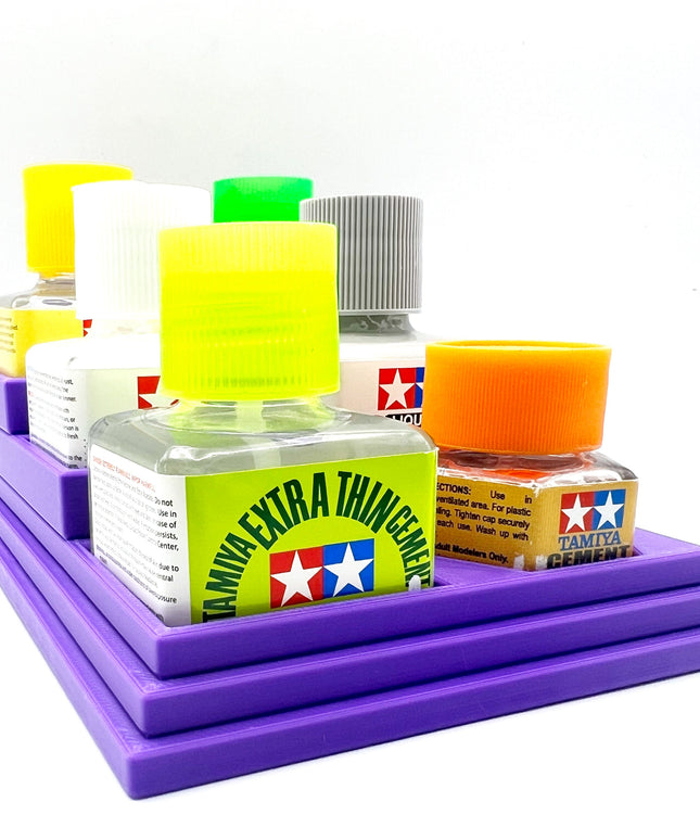 Anti-Tip 3D Printed Tamiya Glue Bottle Holder Stepped Narrow 5 Square & Hex with Rubber Feet Tamiya 87038 87012