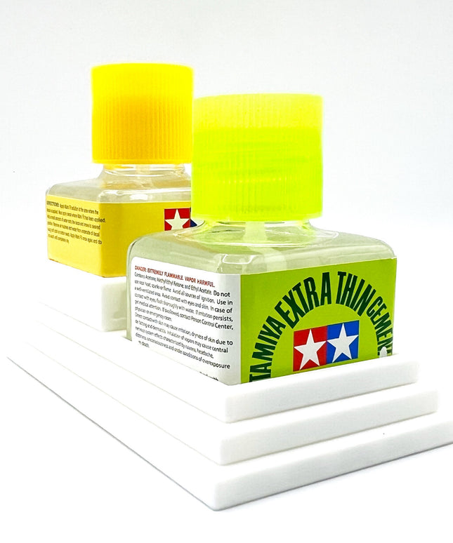 Anti-Tip 3D Printed Double Tamiya Glue Stepped Double Square Bottle Holder with Rubber Feet Tamiya 87038 87182