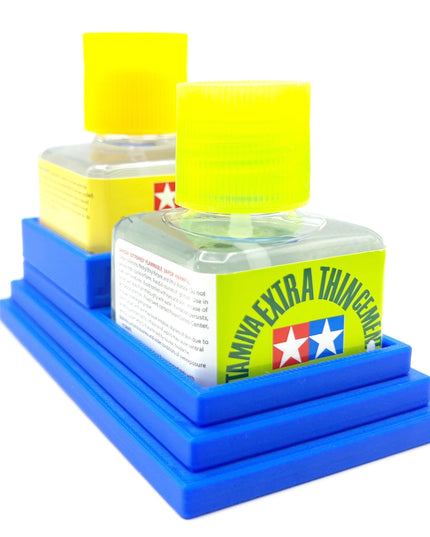 Anti-Tip 3D Printed Double Tamiya Glue Stepped Double Square Bottle Holder with Rubber Feet Tamiya 87038 87182