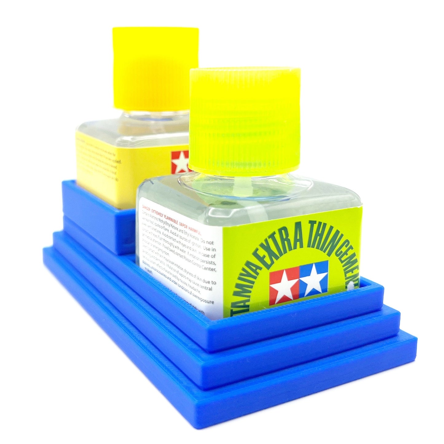 Anti-Tip 3D Printed Double Tamiya Glue Stepped Double Square Bottle Holder with Rubber Feet Tamiya 87038 87182