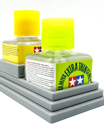 Anti-Tip 3D Printed Double Tamiya Glue Stepped Double Square Bottle Holder with Rubber Feet Tamiya 87038 87182
