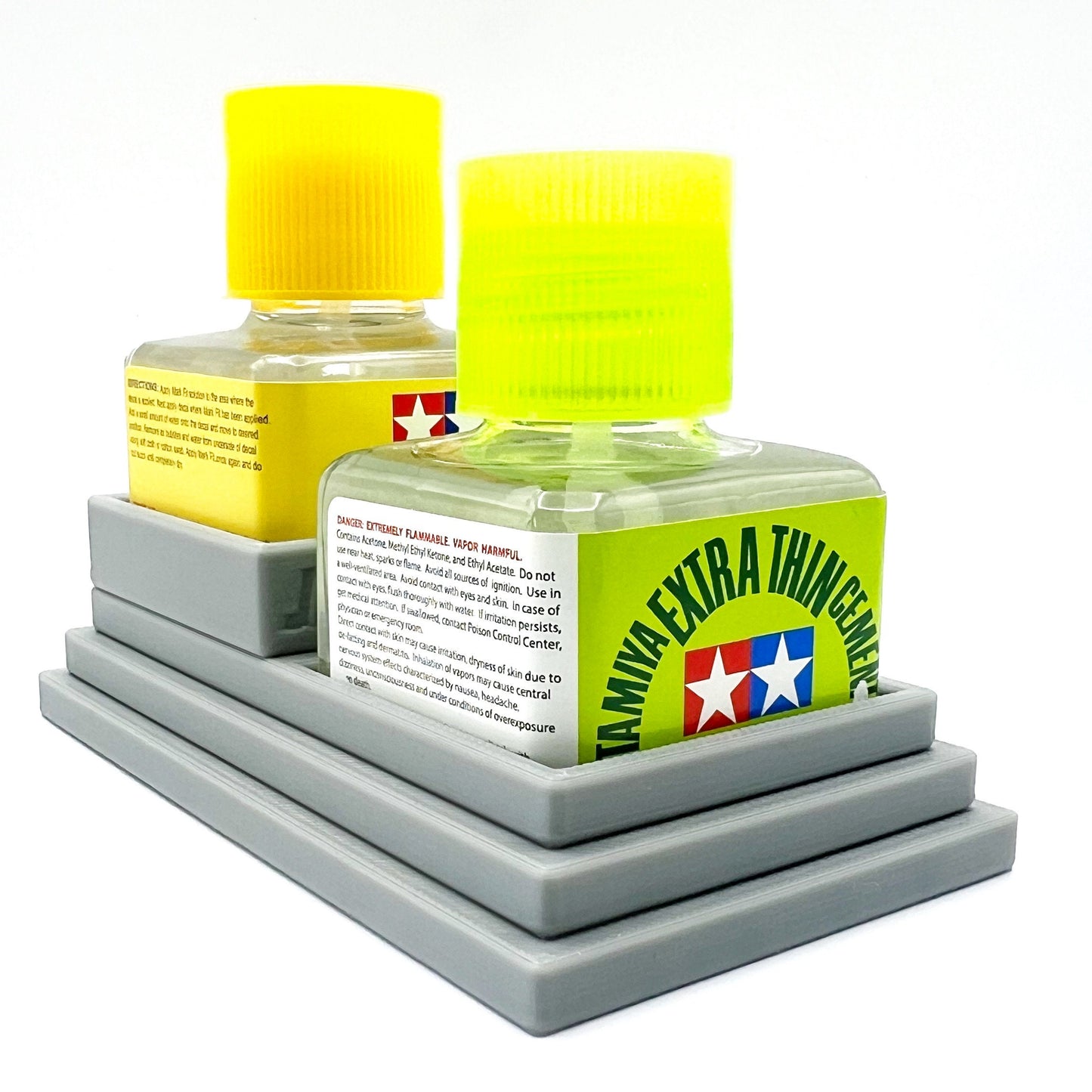 Anti-Tip 3D Printed Double Tamiya Glue Stepped Double Square Bottle Holder with Rubber Feet Tamiya 87038 87182