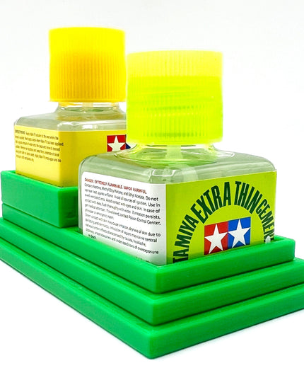 Anti-Tip 3D Printed Double Tamiya Glue Stepped Double Square Bottle Holder with Rubber Feet Tamiya 87038 87182