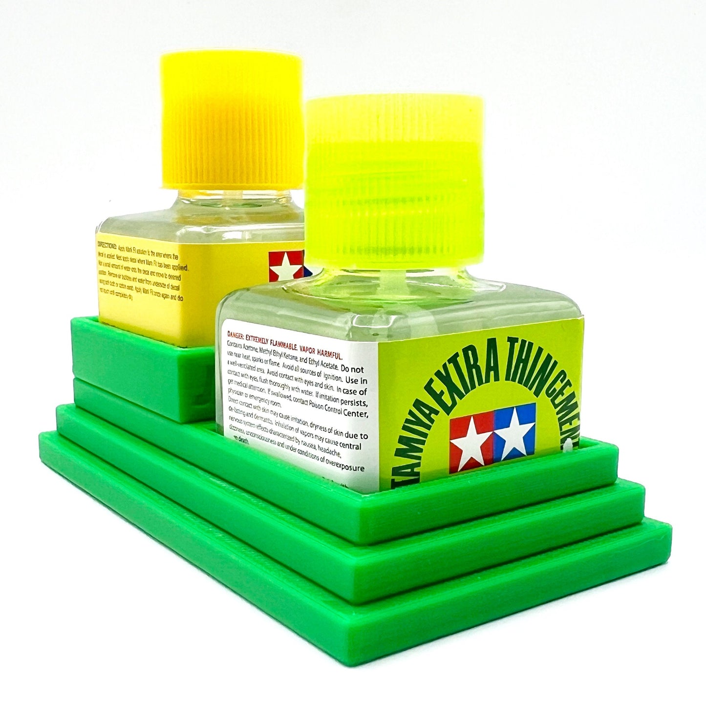 Anti-Tip 3D Printed Double Tamiya Glue Stepped Double Square Bottle Holder with Rubber Feet Tamiya 87038 87182