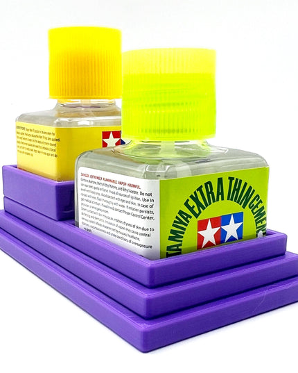 Anti-Tip 3D Printed Double Tamiya Glue Stepped Double Square Bottle Holder with Rubber Feet Tamiya 87038 87182