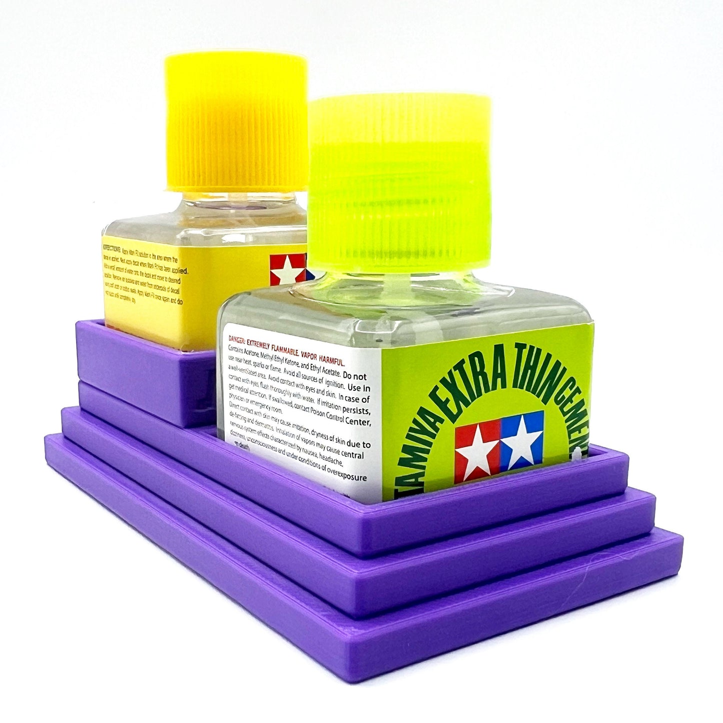 Anti-Tip 3D Printed Double Tamiya Glue Stepped Double Square Bottle Holder with Rubber Feet Tamiya 87038 87182