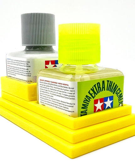 Anti-Tip 3D Printed Double Tamiya Glue Stepped Double Square Bottle Holder with Rubber Feet Tamiya 87038 87182