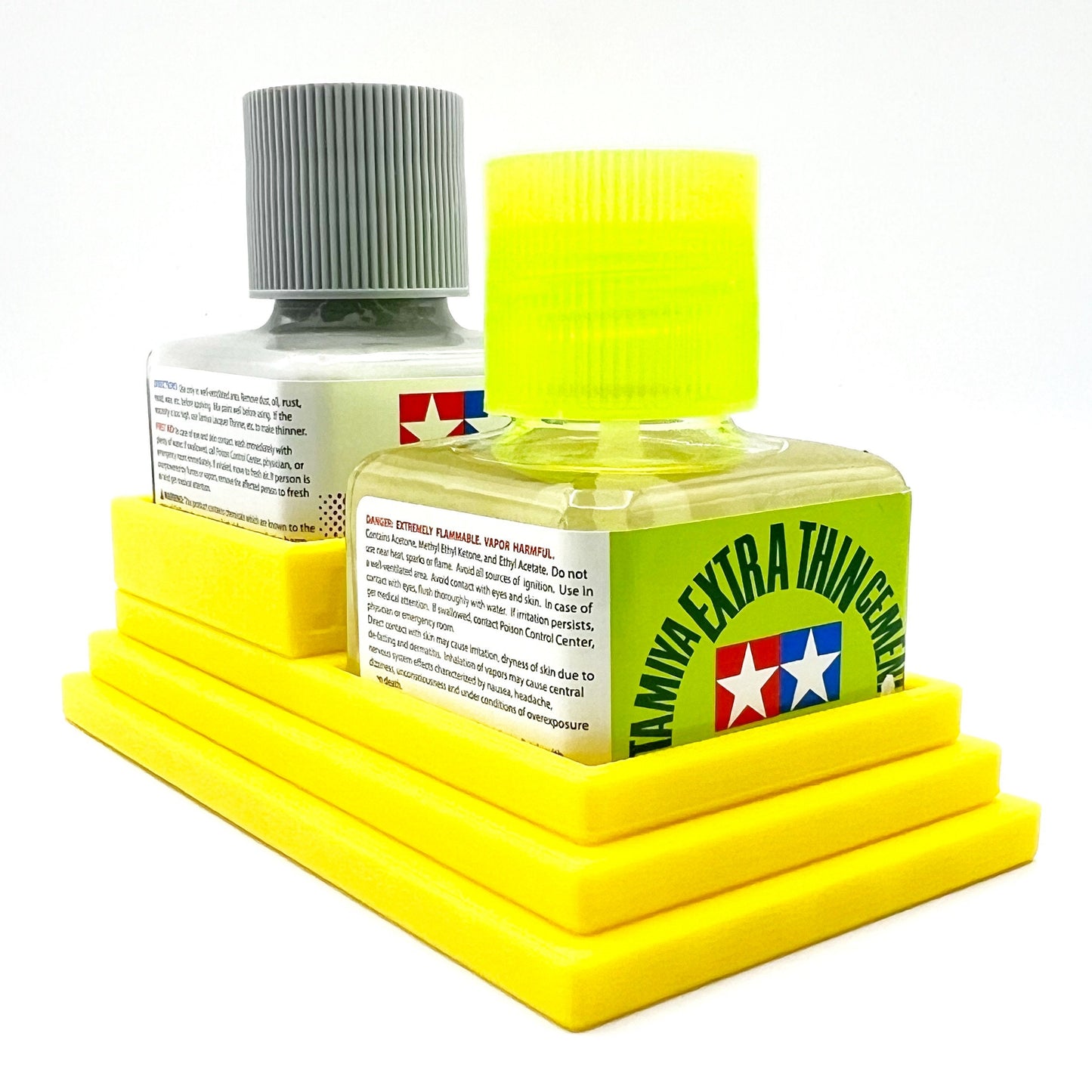 Anti-Tip 3D Printed Double Tamiya Glue Stepped Double Square Bottle Holder with Rubber Feet Tamiya 87038 87182