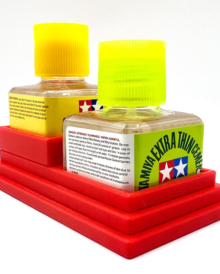 Anti-Tip 3D Printed Double Tamiya Glue Stepped Double Square Bottle Holder with Rubber Feet Tamiya 87038 87182