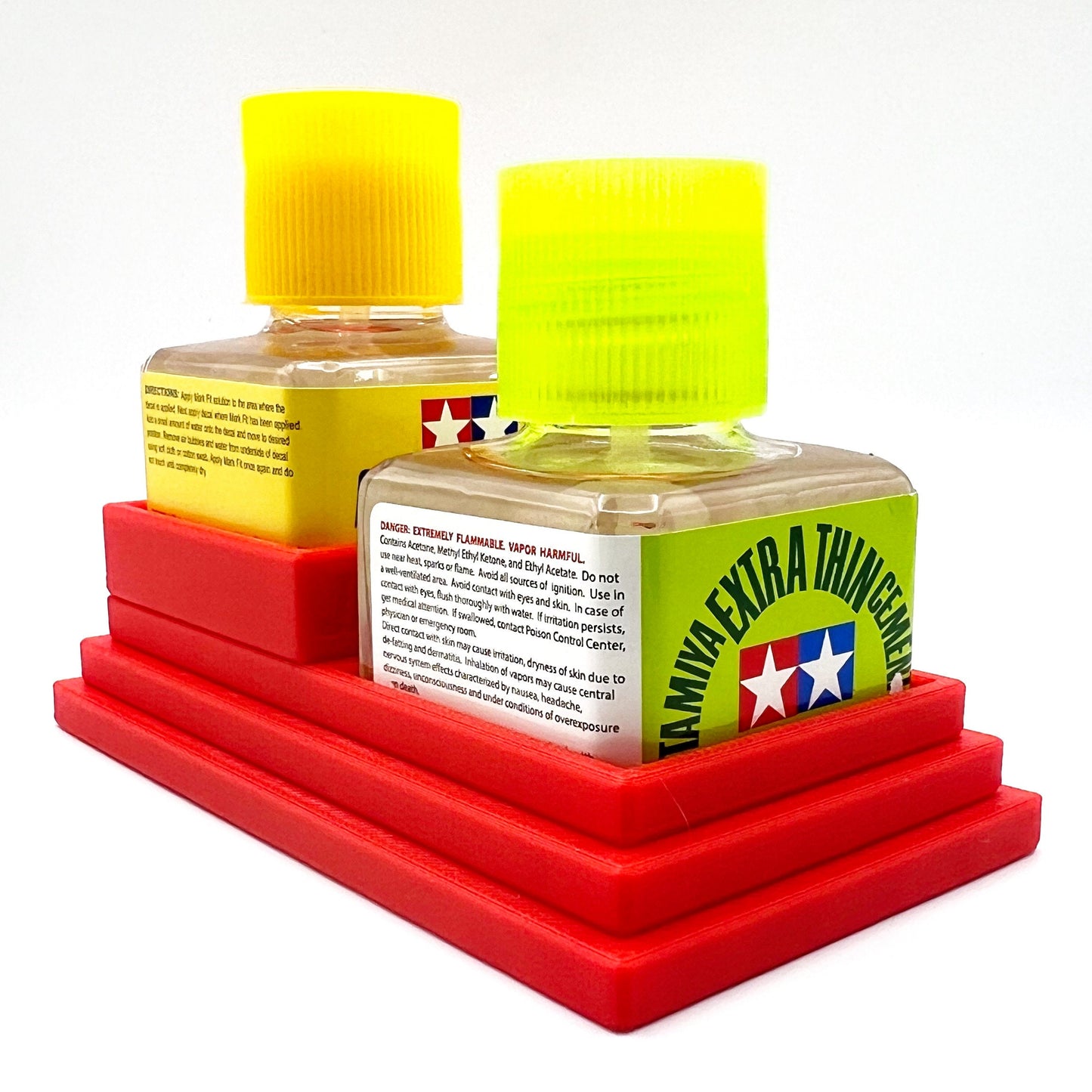 Anti-Tip 3D Printed Double Tamiya Glue Stepped Double Square Bottle Holder with Rubber Feet Tamiya 87038 87182