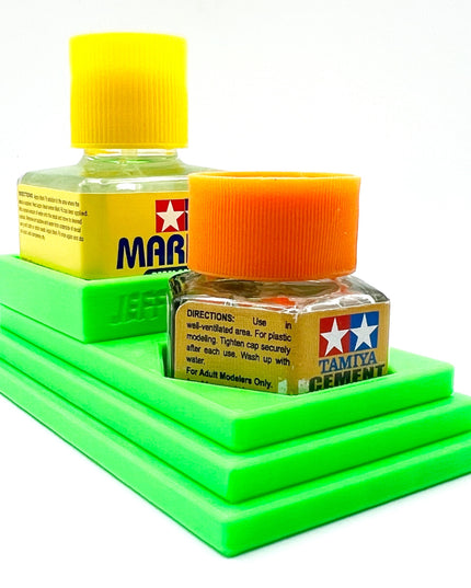 Anti-Tip 3D Printed Tamiya Glue Bottle Holder Stepped Square and Hex with Rubber Feet Tamiya 87038 87012