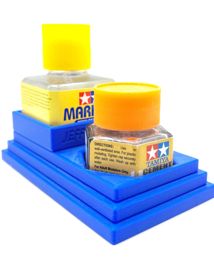 Anti-Tip 3D Printed Tamiya Glue Bottle Holder Stepped Square and Hex with Rubber Feet Tamiya 87038 87012