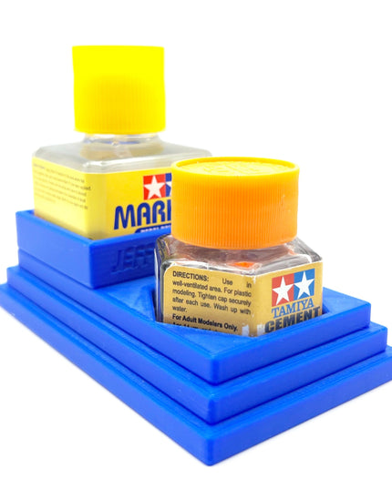 Anti-Tip 3D Printed Tamiya Glue Bottle Holder Stepped Square and Hex with Rubber Feet Tamiya 87038 87012