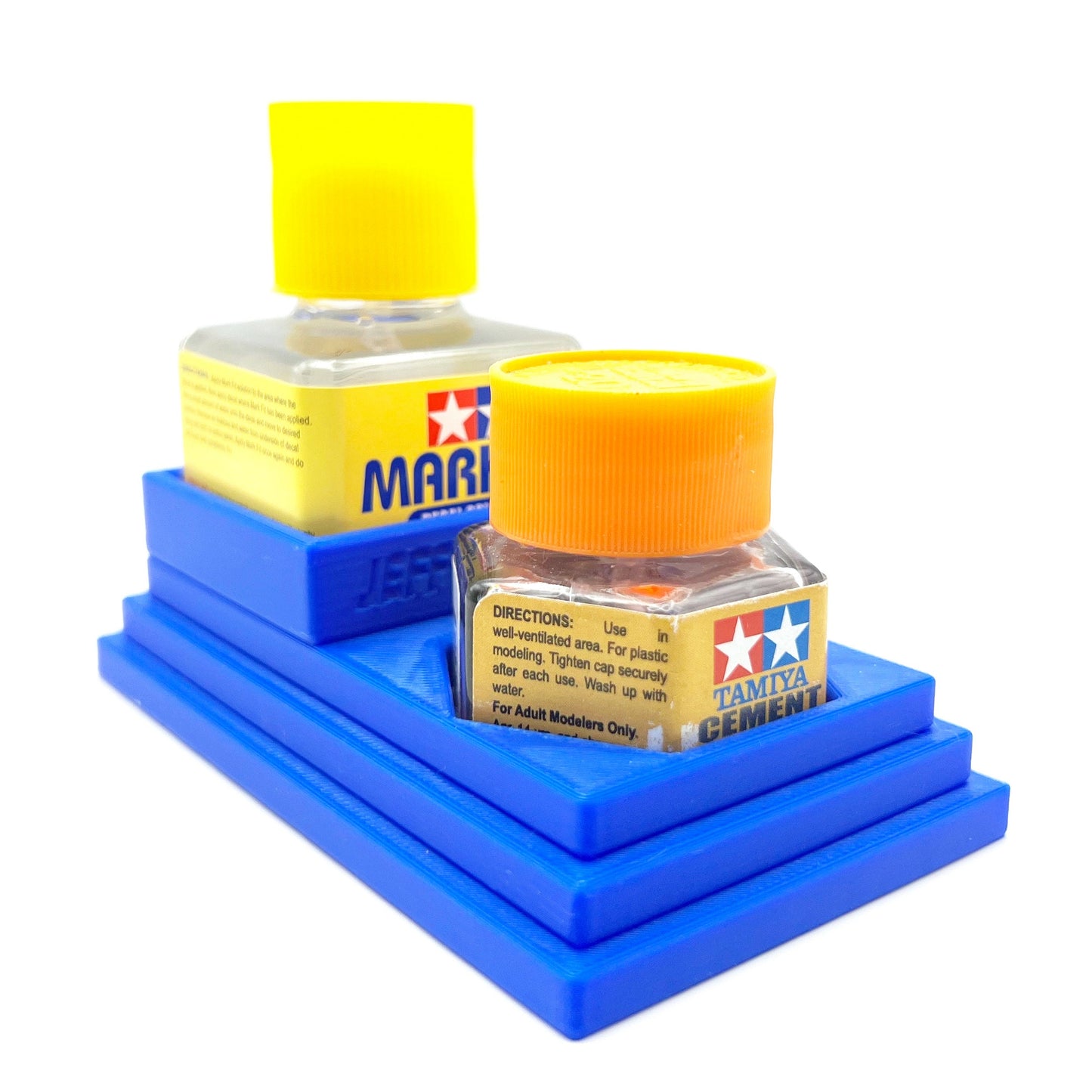 Anti-Tip 3D Printed Tamiya Glue Bottle Holder Stepped Square and Hex with Rubber Feet Tamiya 87038 87012