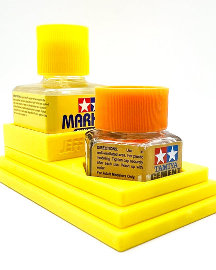 Anti-Tip 3D Printed Tamiya Glue Bottle Holder Stepped Square and Hex with Rubber Feet Tamiya 87038 87012