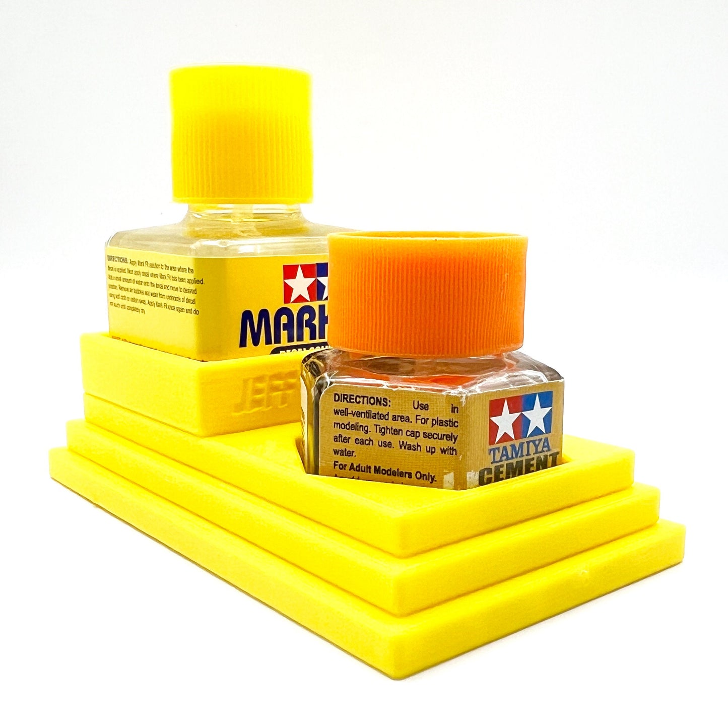 Anti-Tip 3D Printed Tamiya Glue Bottle Holder Stepped Square and Hex with Rubber Feet Tamiya 87038 87012