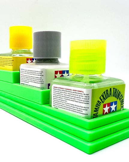 Anti-Tip 3D Printed Tamiya Glue Bottle Holder Stepped Triple Square with Rubber Feet Tamiya 87038 87182