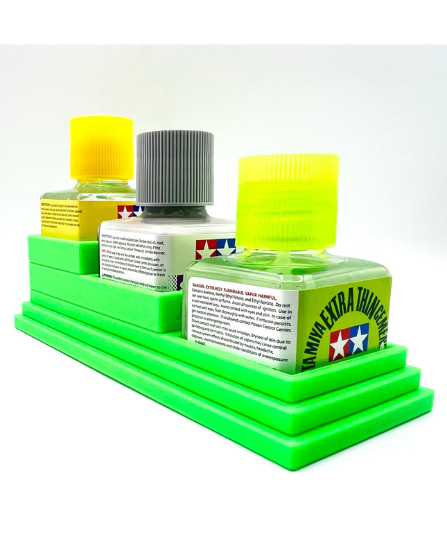 Anti-Tip 3D Printed Tamiya Glue Bottle Holder Stepped Triple Square with Rubber Feet Tamiya 87038 87182