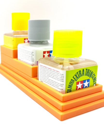 Anti-Tip 3D Printed Tamiya Glue Bottle Holder Stepped Triple Square with Rubber Feet Tamiya 87038 87182