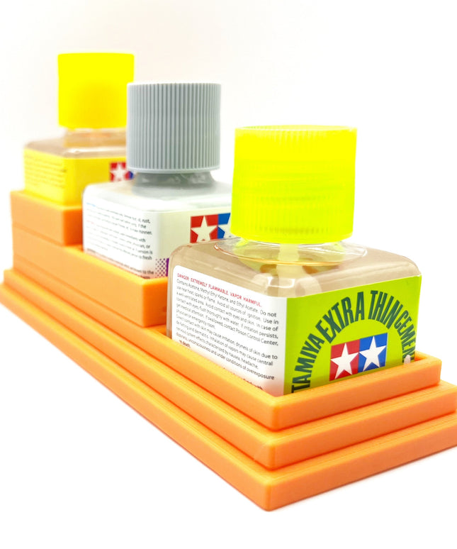 Anti-Tip 3D Printed Tamiya Glue Bottle Holder Stepped Triple Square with Rubber Feet Tamiya 87038 87182