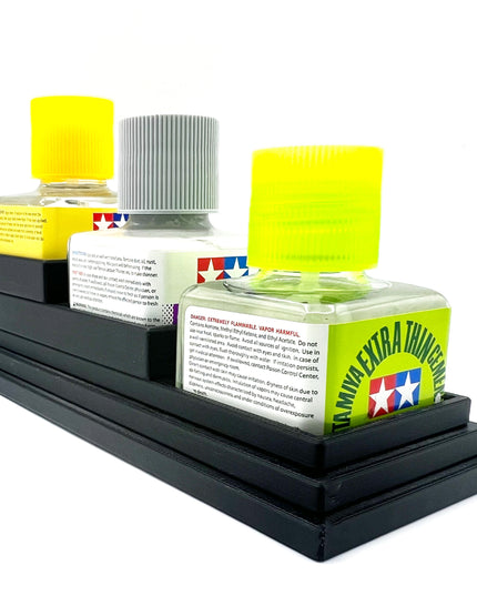 Anti-Tip 3D Printed Tamiya Glue Bottle Holder Stepped Triple Square with Rubber Feet Tamiya 87038 87182
