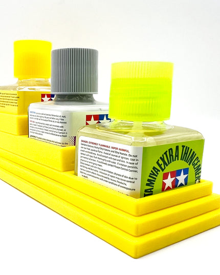 Anti-Tip 3D Printed Tamiya Glue Bottle Holder Stepped Triple Square with Rubber Feet Tamiya 87038 87182