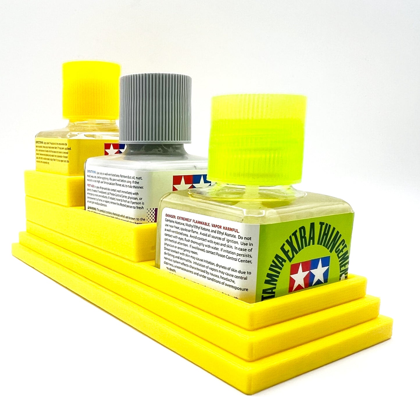 Anti-Tip 3D Printed Tamiya Glue Bottle Holder Stepped Triple Square with Rubber Feet Tamiya 87038 87182