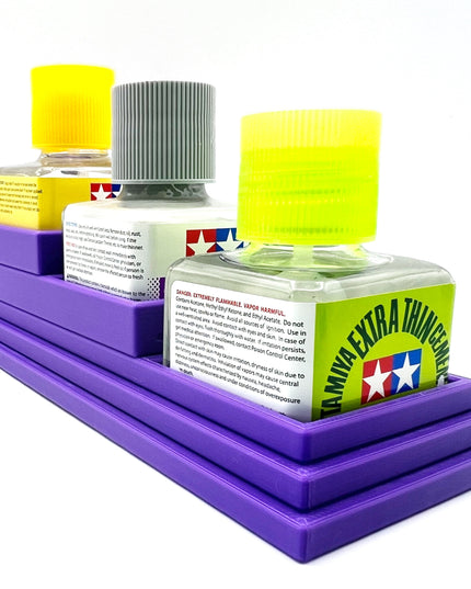 Anti-Tip 3D Printed Tamiya Glue Bottle Holder Stepped Triple Square with Rubber Feet Tamiya 87038 87182