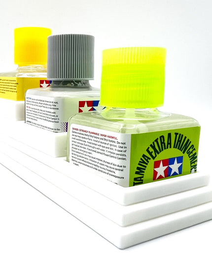 Anti-Tip 3D Printed Tamiya Glue Bottle Holder Stepped Triple Square with Rubber Feet Tamiya 87038 87182