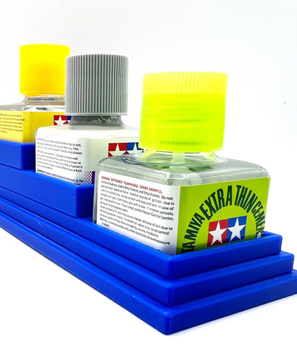 Anti-Tip 3D Printed Tamiya Glue Bottle Holder Stepped Triple Square with Rubber Feet Tamiya 87038 87182
