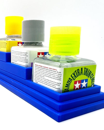 Anti-Tip 3D Printed Tamiya Glue Bottle Holder Stepped Triple Square with Rubber Feet Tamiya 87038 87182