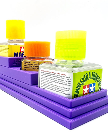 Anti-Tip 3D Printed Tamiya Glue Bottle Holder Stepped Double Square & 1 Hex with Rubber Feet Tamiya 87038 87012