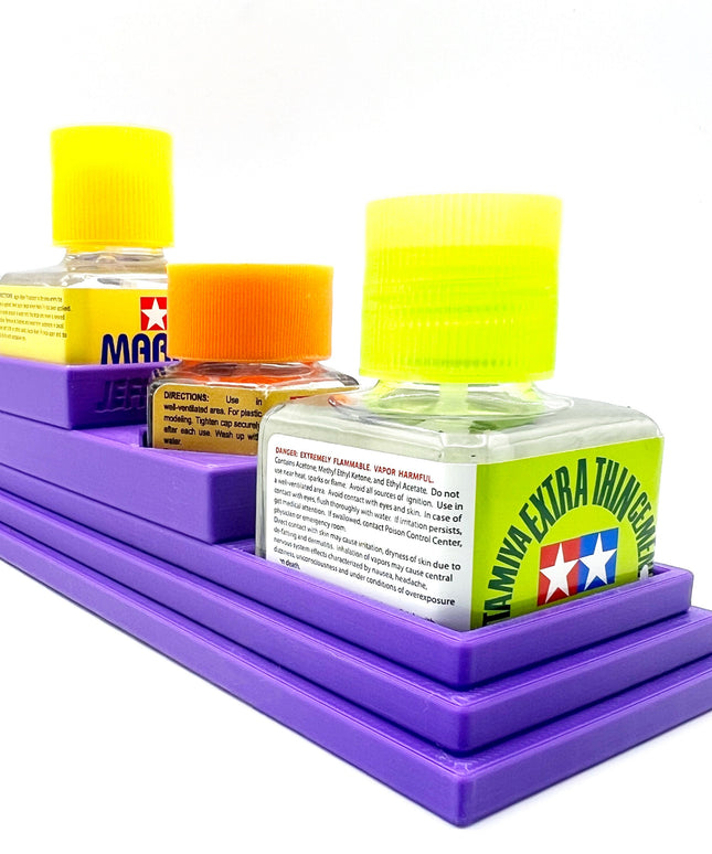 Anti-Tip 3D Printed Tamiya Glue Bottle Holder Stepped Double Square & 1 Hex with Rubber Feet Tamiya 87038 87012