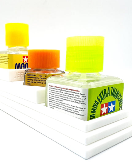 Anti-Tip 3D Printed Tamiya Glue Bottle Holder Stepped Double Square & 1 Hex with Rubber Feet Tamiya 87038 87012
