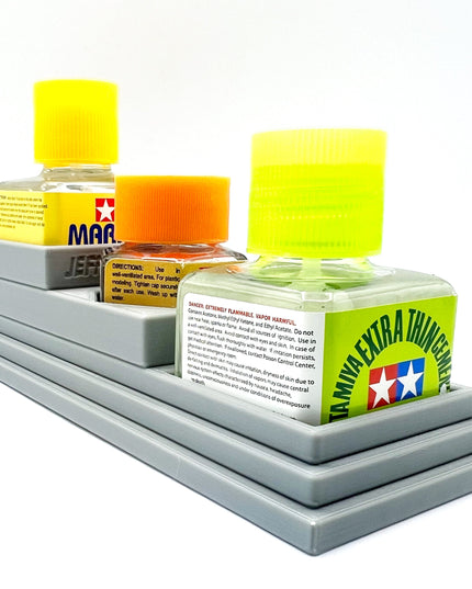Anti-Tip 3D Printed Tamiya Glue Bottle Holder Stepped Double Square & 1 Hex with Rubber Feet Tamiya 87038 87012