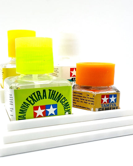 Anti-Tip 3D Printed Tamiya Glue Bottle Holder Stepped 3 Square and 1 Hex with Rubber Feet Tamiya 87038 87012