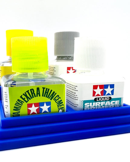 Anti-Tip 3D Printed Tamiya Glue Bottle Holder Stepped Quad Square with Rubber FeetTamiya 87038 87182