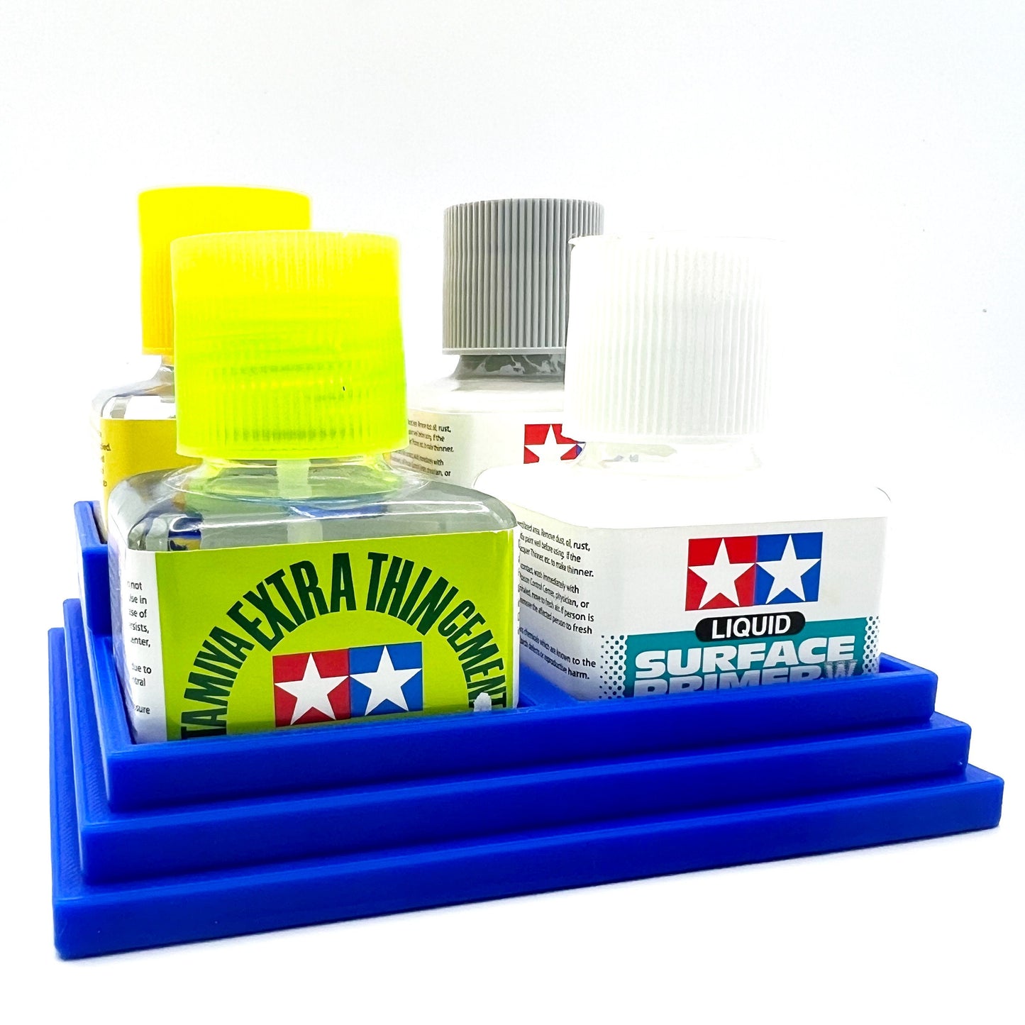 Anti-Tip 3D Printed Tamiya Glue Bottle Holder Stepped Quad Square with Rubber FeetTamiya 87038 87182